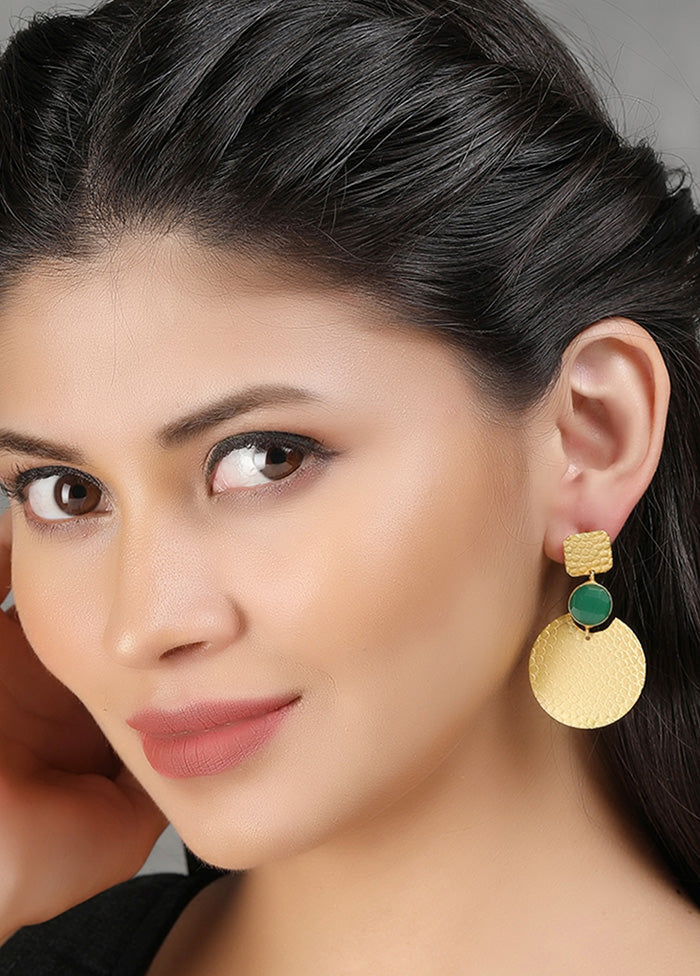 Round Shape Green Stone Matte Gold Earrings - Indian Silk House Agencies