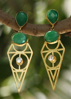 Green Stone Matte Gold Earrings - Indian Silk House Agencies