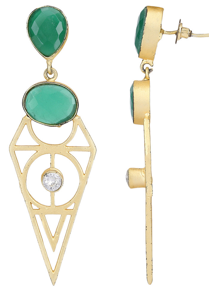 Green Stone Matte Gold Earrings - Indian Silk House Agencies