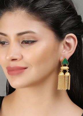 Green Stone Matte Gold Jhumka - Indian Silk House Agencies