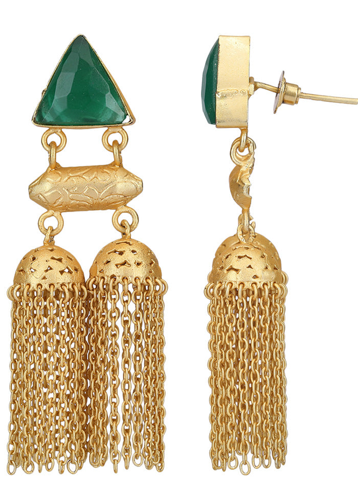 Green Stone Matte Gold Jhumka - Indian Silk House Agencies