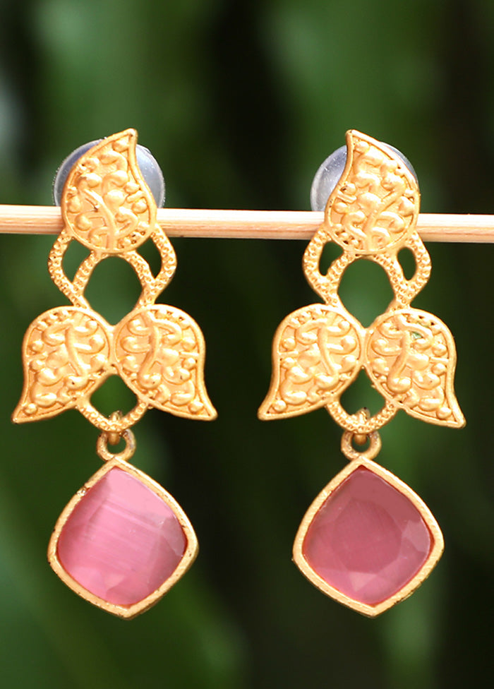 Pink Stone Matte Gold Earrings - Indian Silk House Agencies