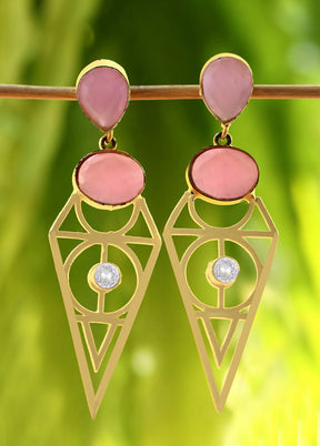 Pink Stone Matte Gold Earrings - Indian Silk House Agencies