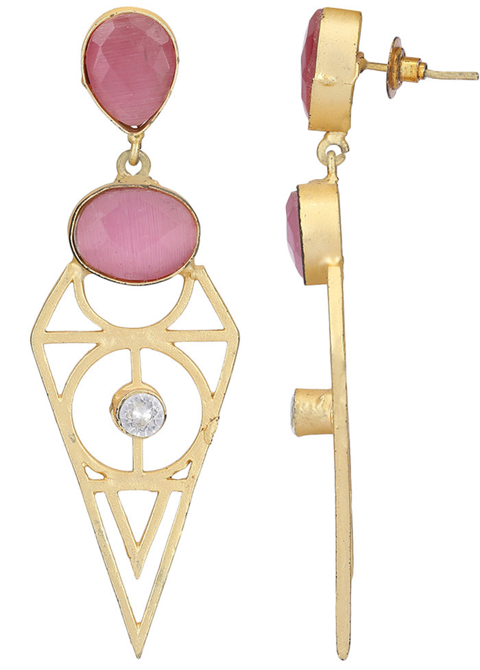 Pink Stone Matte Gold Earrings - Indian Silk House Agencies