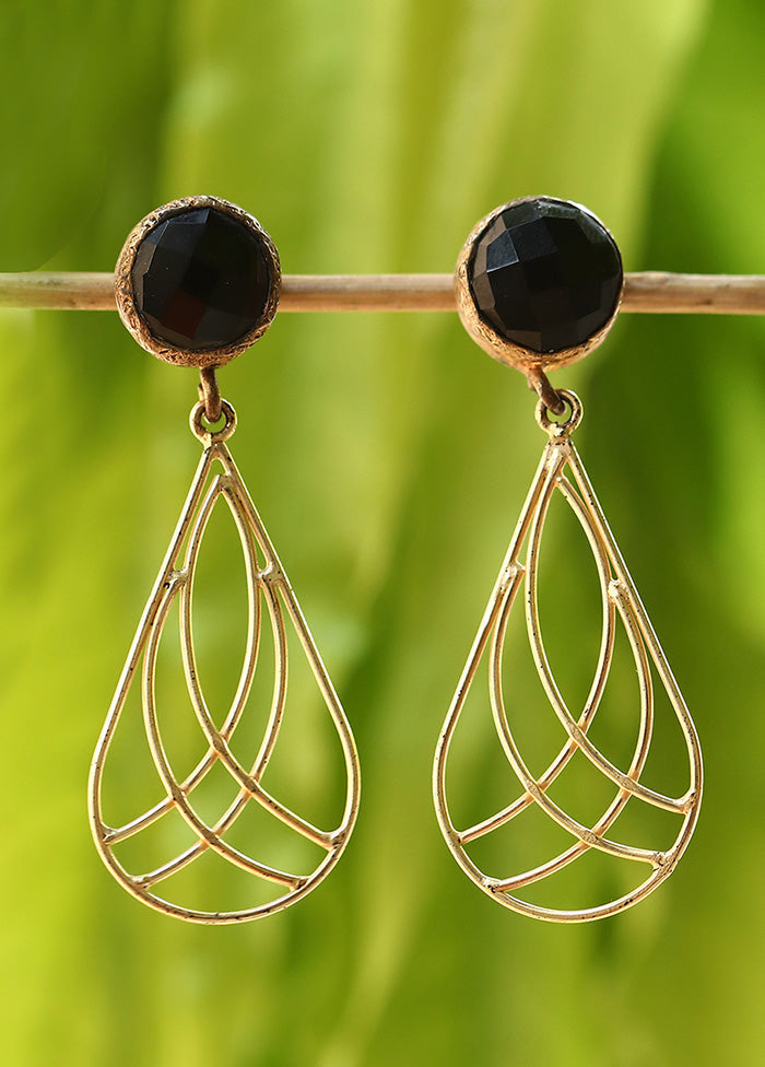 Black Stone Matte Gold Earrings - Indian Silk House Agencies