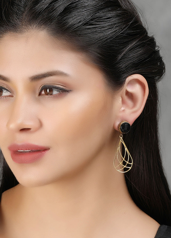 Black Stone Matte Gold Earrings - Indian Silk House Agencies