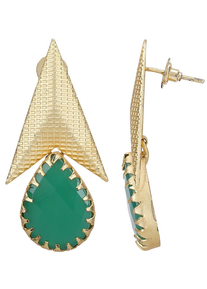 Green Stone Matte Gold Earrings - Indian Silk House Agencies