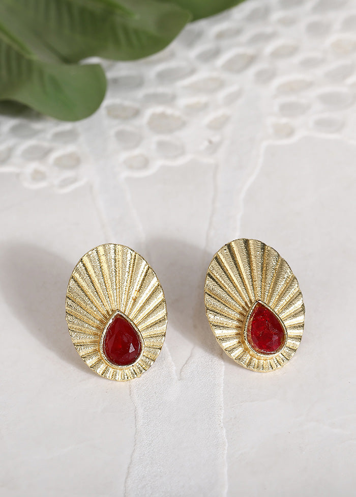 Miny Size Red Stone Matte Gold Earrings - Indian Silk House Agencies