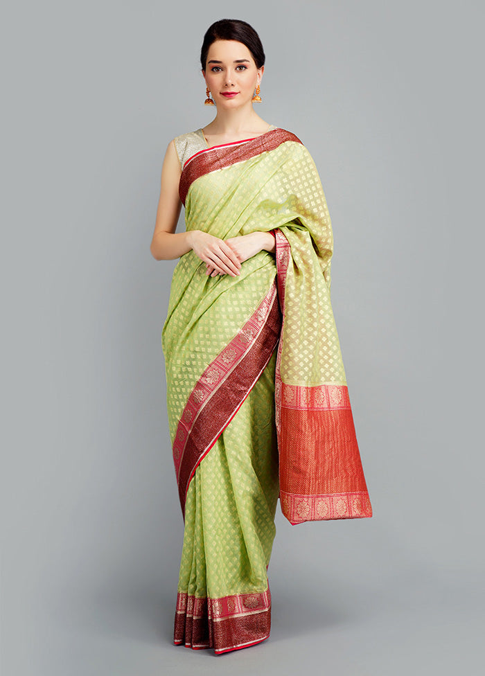 Green Dupion Silk Saree With Blouse Piece - Indian Silk House Agencies