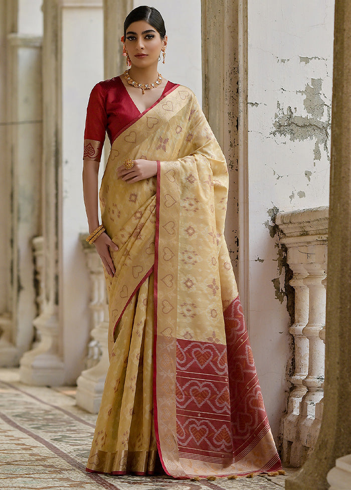 Cream Spun Silk Saree With Blouse Piece