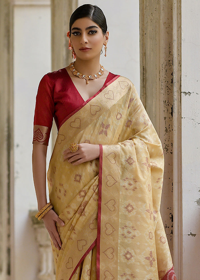 Cream Spun Silk Saree With Blouse Piece