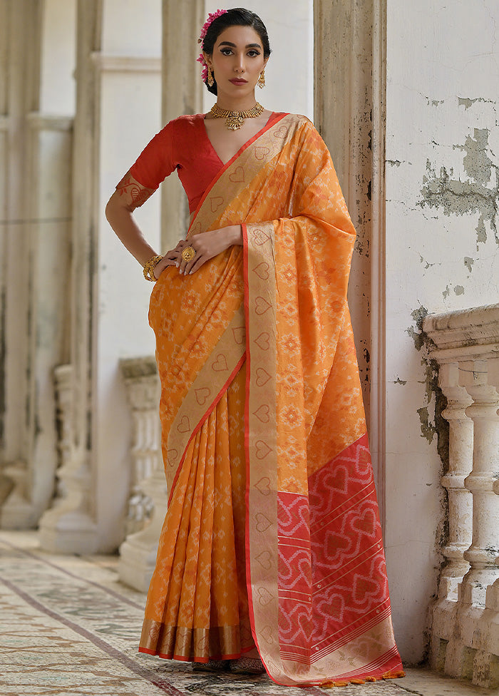 Mustard Spun Silk Saree With Blouse Piece