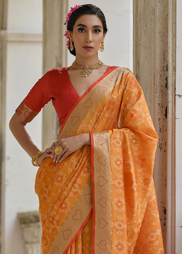 Mustard Spun Silk Saree With Blouse Piece