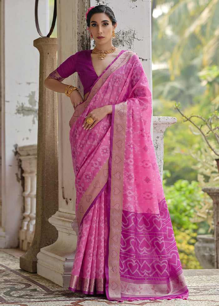 Pink Spun Silk Saree With Blouse Piece