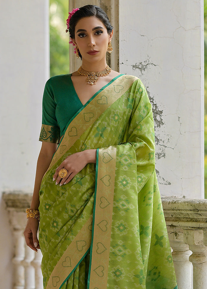 Pista Green Spun Silk Saree With Blouse Piece