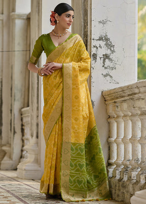 Yellow Spun Silk Saree With Blouse Piece