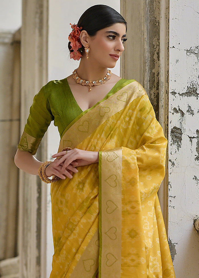 Yellow Spun Silk Saree With Blouse Piece