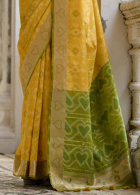 Yellow Spun Silk Saree With Blouse Piece