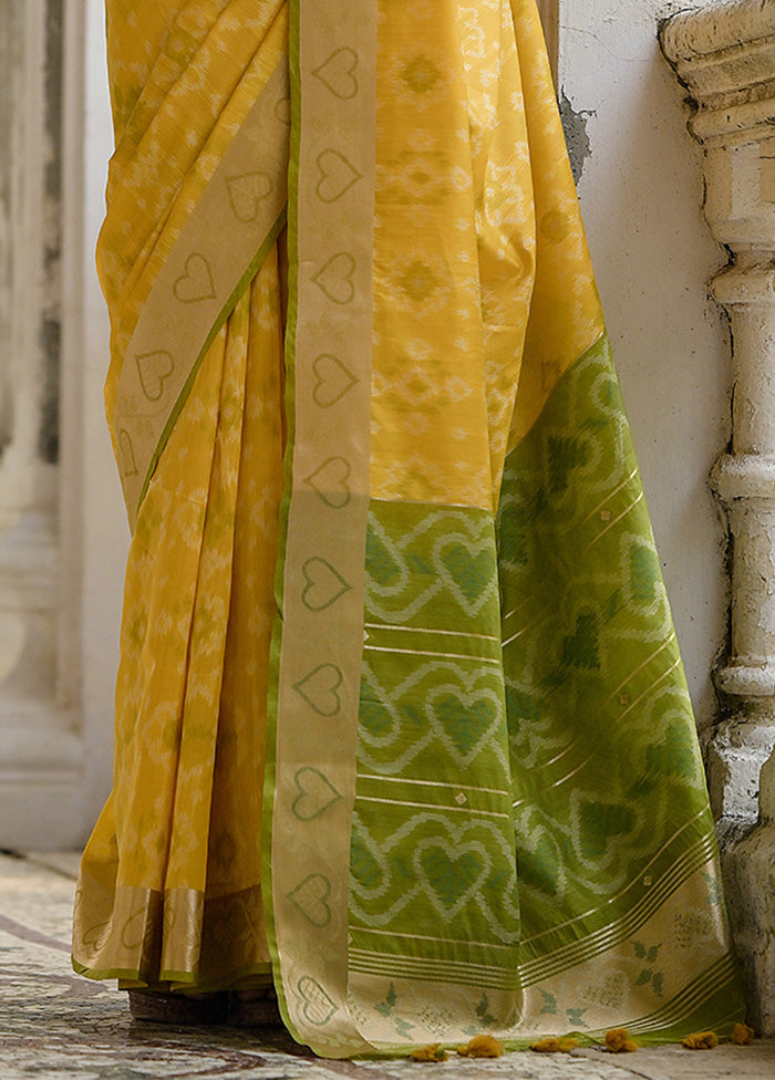 Yellow Spun Silk Saree With Blouse Piece