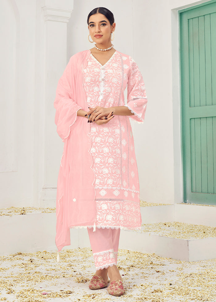 3 Pc Pink Pure Readymade Cotton Suit Set