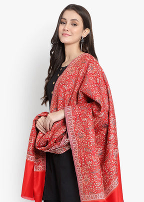 Red Jamewar Woven Silk Shawl - Indian Silk House Agencies