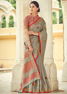 Grey Linen Silk Saree With Blouse Piece - Indian Silk House Agencies