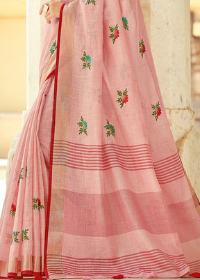 Pink Linen Silk Saree With Blouse Piece - Indian Silk House Agencies