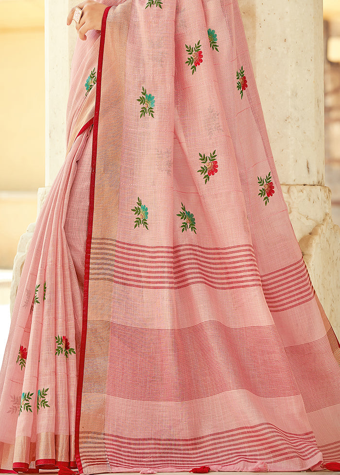 Pink Linen Silk Saree With Blouse Piece - Indian Silk House Agencies