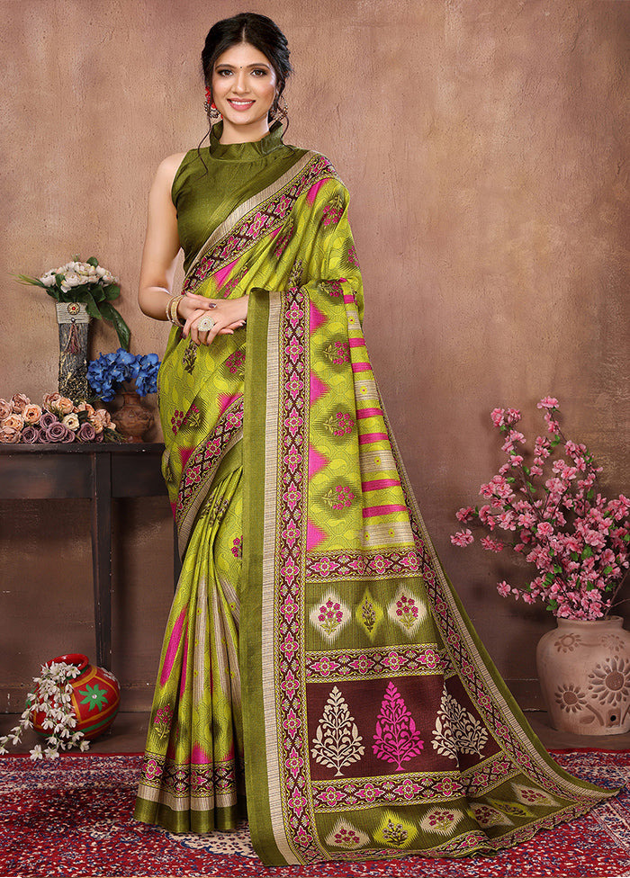 Mehendi Dupion Silk Saree With Blouse Piece