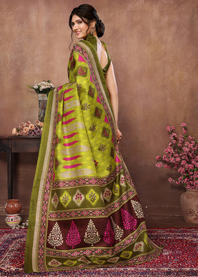 Mehendi Dupion Silk Saree With Blouse Piece