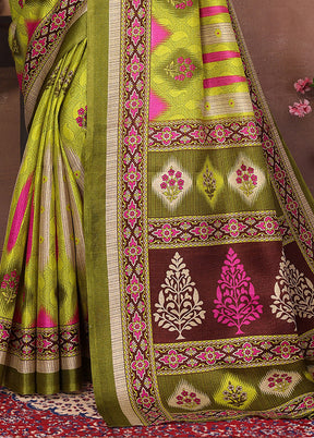 Mehendi Dupion Silk Saree With Blouse Piece