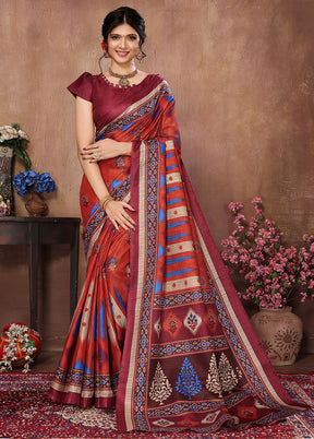 Maroon Dupion Silk Saree With Blouse Piece