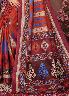 Maroon Dupion Silk Saree With Blouse Piece