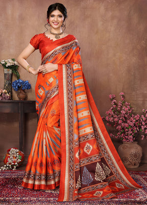 Orange Dupion Silk Saree With Blouse Piece