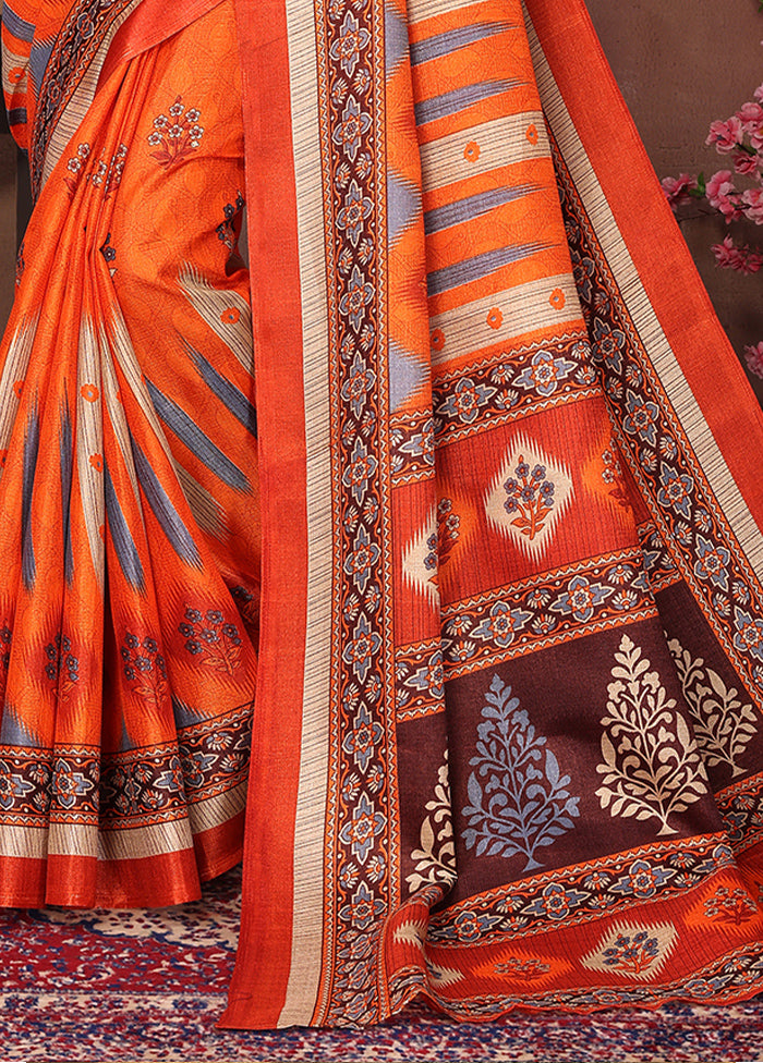 Orange Dupion Silk Saree With Blouse Piece