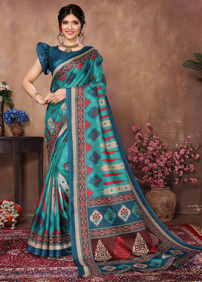 Rama Dupion Silk Saree With Blouse Piece