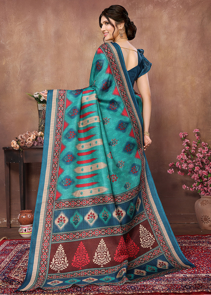 Rama Dupion Silk Saree With Blouse Piece