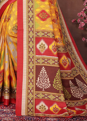 Yellow Dupion Silk Saree With Blouse Piece