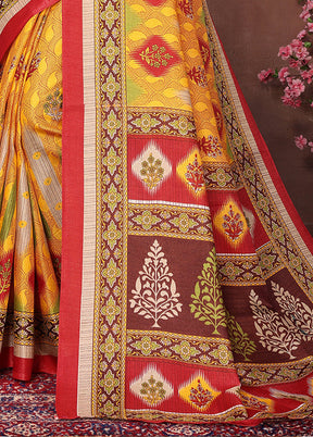 Yellow Dupion Silk Saree With Blouse Piece