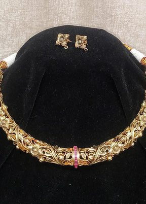 Antique Gold Hasli Necklace With Earrings - Indian Silk House Agencies