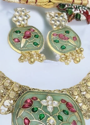 Hand Made Necklace In Semi Precious Meena With Earrings - Indian Silk House Agencies