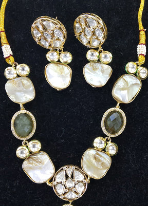 Gold Plated Mother Of Pearls With Uncut Polki Necklace Set