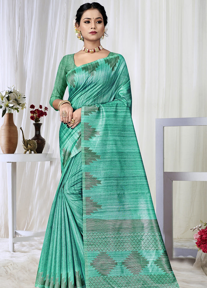 Sea Green Spun Silk Saree With Blouse Piece