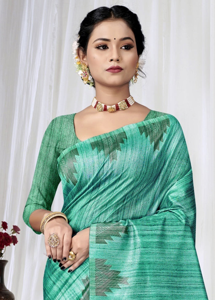 Sea Green Spun Silk Saree With Blouse Piece