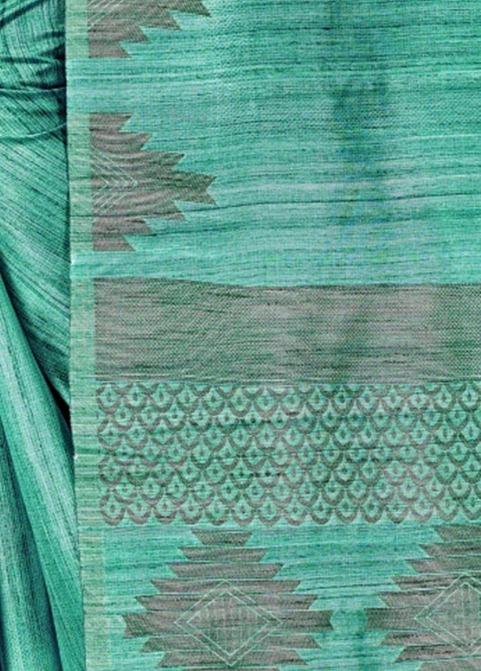 Sea Green Spun Silk Saree With Blouse Piece