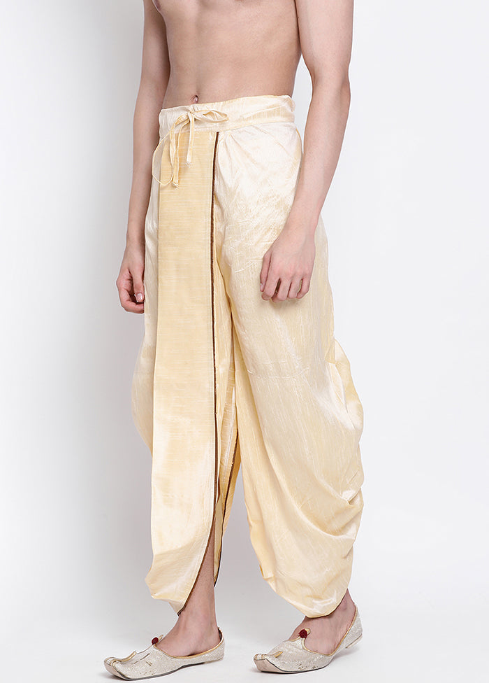 Beige Solid Silk Dhoti - Indian Silk House Agencies