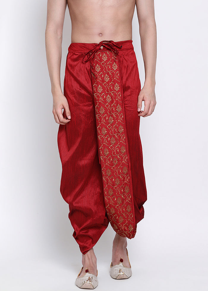 Red Solid Silk Dhoti - Indian Silk House Agencies