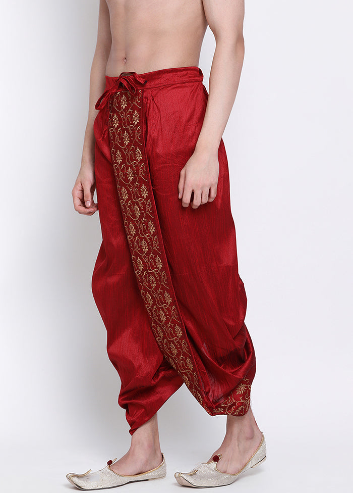 Red Solid Silk Dhoti - Indian Silk House Agencies