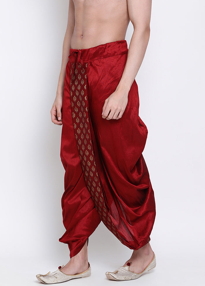 Red Solid Silk Dhoti - Indian Silk House Agencies