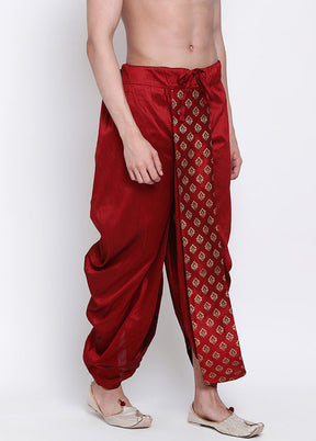 Red Solid Silk Dhoti - Indian Silk House Agencies